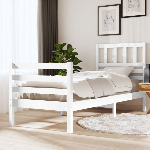 Estructura de cama madera maciza blanco 90x200 cm Estructura de cama madera maciza blanco 90x200 cm D