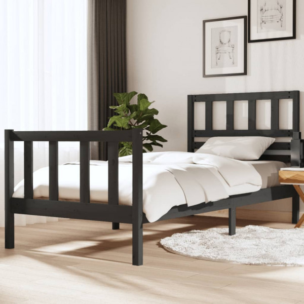 Estructura de cama madera maciza individual gris 90x190 cm D