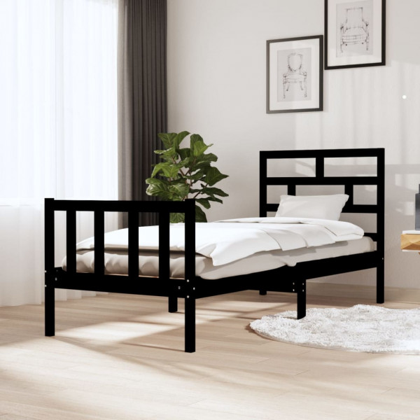Estructura de cama madera maciza de pino negro 75x190 cm Estructura de cama madera maciza de pino negro 75x190 cm D