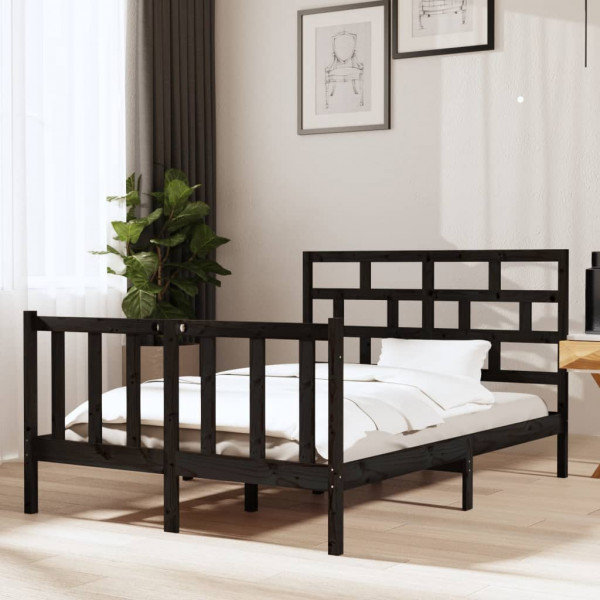 Estructura de cama de madera maciza de pino negro 120x190 cm D