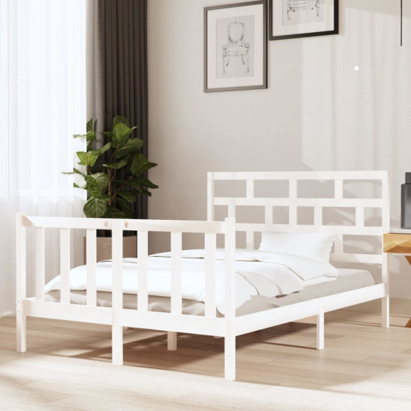 Estructura de cama de madera maciza de pino blanco 135x190 cm D