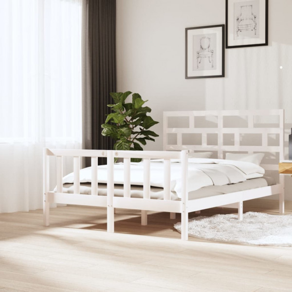 Estrutura de cama madeira maciça de pinho branco 150x200 cm D