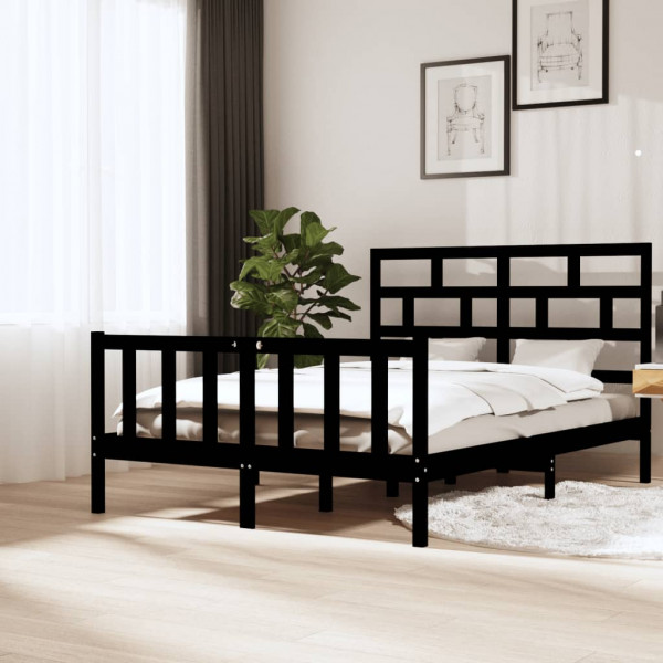 Estructura de cama de madera maciza de pino negro 160x200 cm D