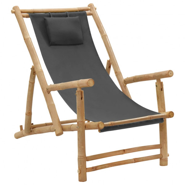 Cadeira de praia de bambu e lona cinza escuro D