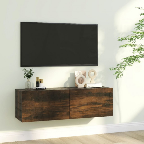 Mueble de TV madera contrachapada roble ahumado 100x30x30 cm D