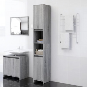 Armario de baño madera contrachapada gris Sonoma 30x30x183.5 cm D