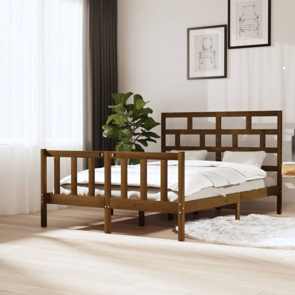 Estructura de cama madera maciza de pino marrón miel 140x200 cm D