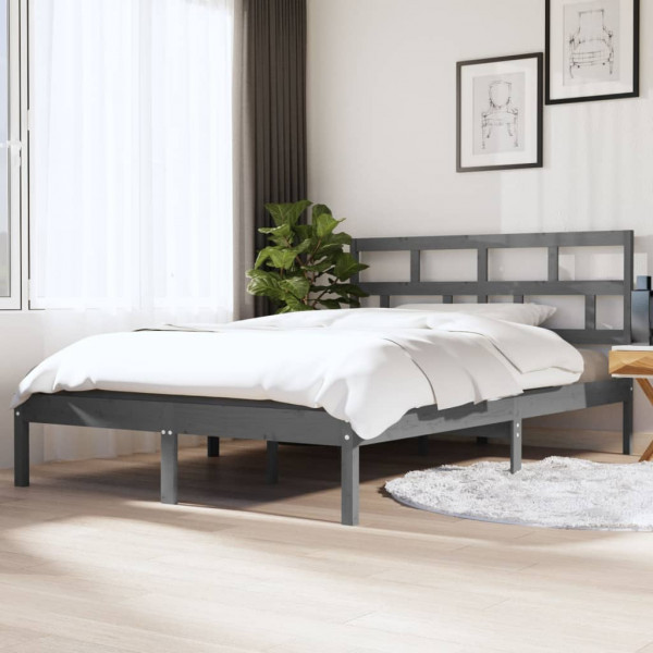 Estrutura de cama madeira maciça cinza 135x190 cm D