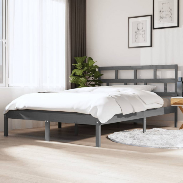 Estructura de cama de madera maciza de pino gris 140x190 cm D