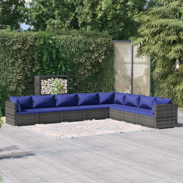 Conjunto de sofá de jardim de 8 peças e almofadas de vime sintético cinza D