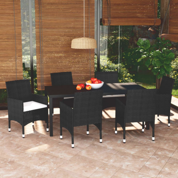 Set de comedor de jardín 7 pzas y cojines ratán sintético negro D