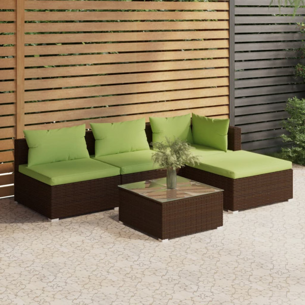 Set muebles de jardín 5 piezas y cojines ratán sintético marrón Set muebles de jardín 5 piezas y cojines ratán sintético marrón D