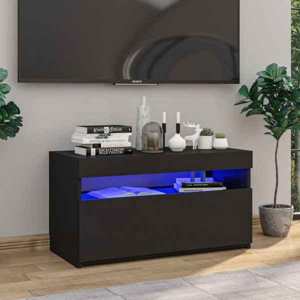 Mueble de TV con luces LED negro 75x35x40 cm D
