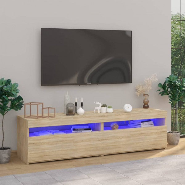 Muebles de TV con luces LED 2 unidades roble Sonoma 75x35x40 cm D