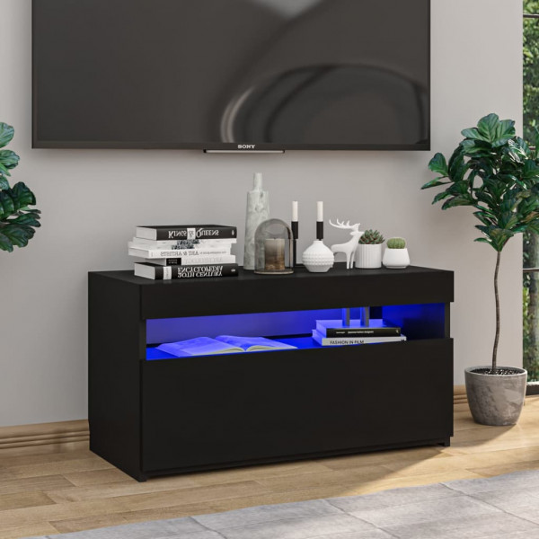 Mueble para TV con luces LED negro brillante 75x35x40 cm D