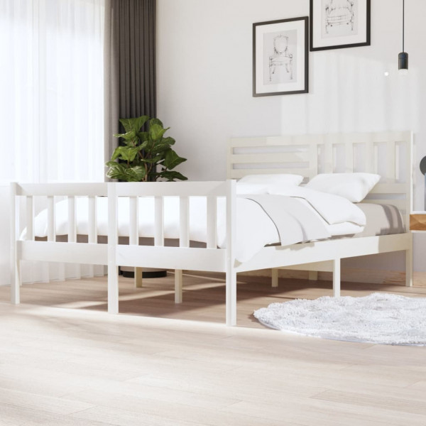 Estrutura de cama em madeira maciça branca 150x200 cm D