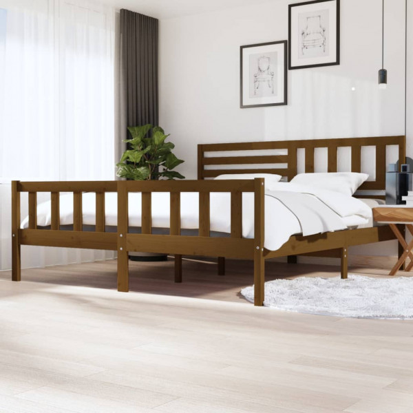 Estructura de cama madera maciza marrón miel 200x200 cm D