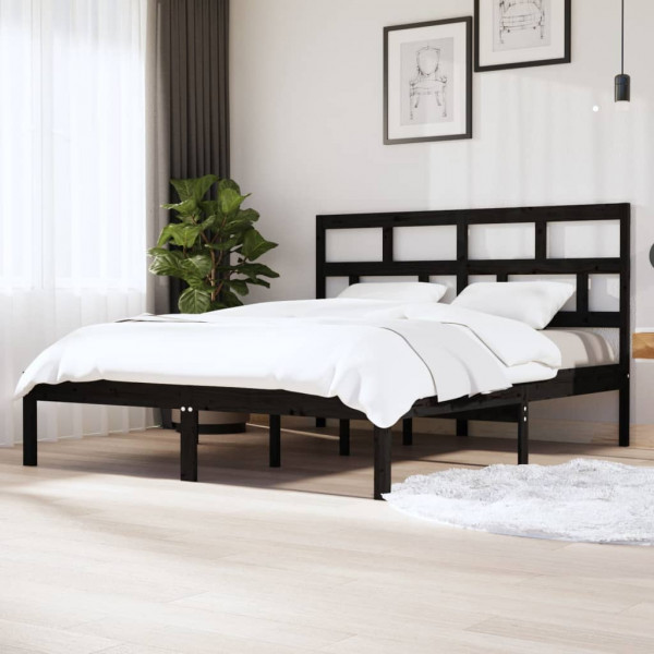 Estrutura de cama de casal em madeira maciça preta 180x200 cm D