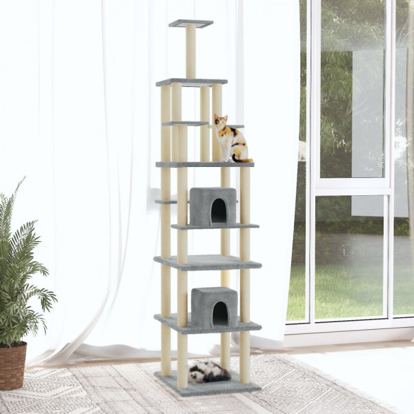 Raspador para gatos com postes de sisal cinza claro 216 cm D