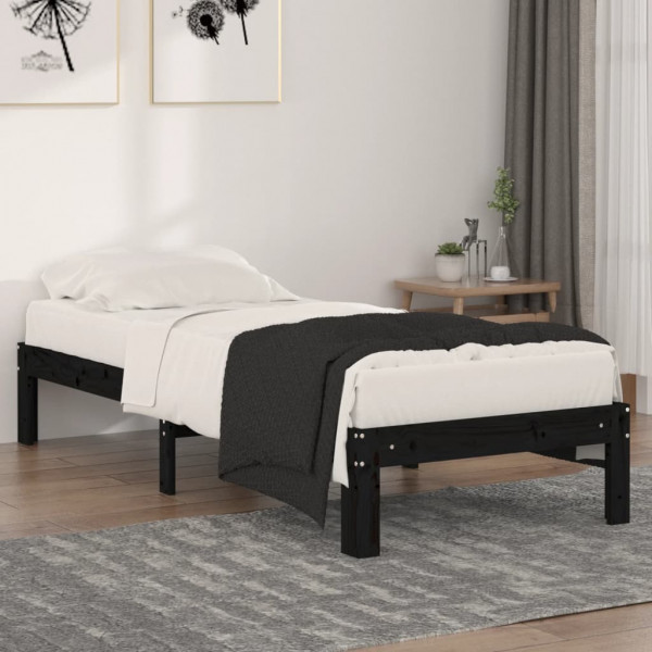 Estructura de cama madera maciza individual negra 75x190 cm D