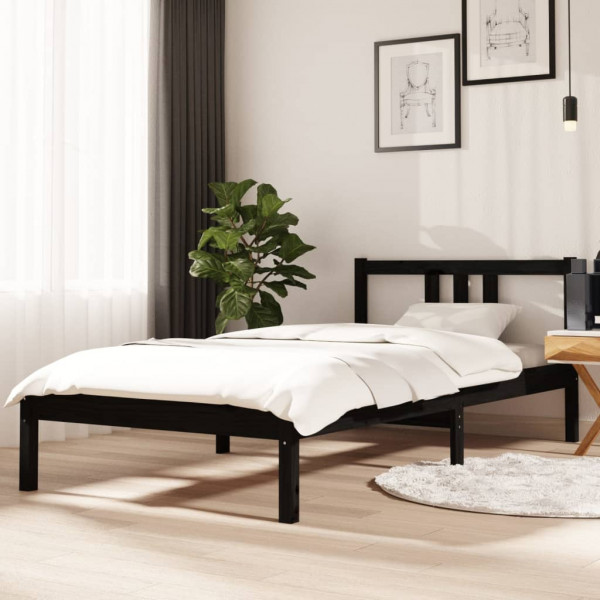 Estructura de cama madera maciza negro 90x190 cm D