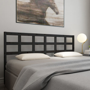 Cabeça de cama madeira maciça de pinho preto 205.5x4x100 cm D