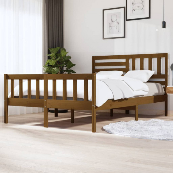 Estructura de cama de madera maciza marrón miel 150x200 cm D