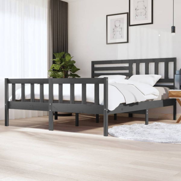 Estrutura de cama em madeira maciça cinza 180x200 cm D