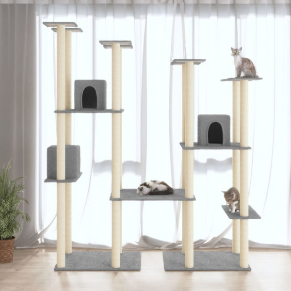 Rascador para gatos con postes de sisal gris claro 174 cm D