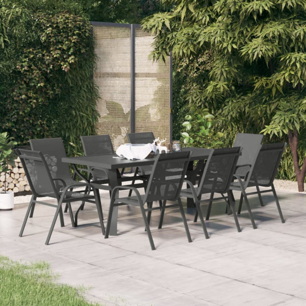 Juego de comedor para jardín 9 piezas gris y negro D