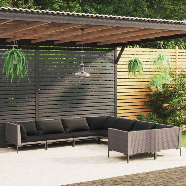 Set muebles jardín 8 pzas y cojines ratán sintético gris oscuro Set muebles jardín 8 pzas y cojines ratán sintético gris oscuro D