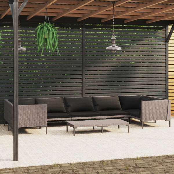 Set muebles jardín 8 pzas y cojines ratán sintético gris oscuro Set muebles jardín 8 pzas y cojines ratán sintético gris oscuro D