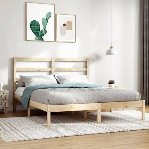 Estructura de cama doble madera maciza 120x190 cm D