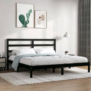 Estructura de cama de matrimonio madera maciza negro 180x200 cm D