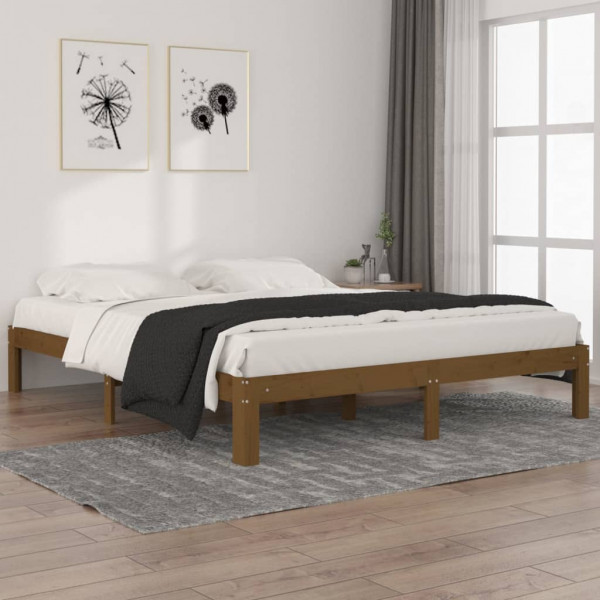 Estrutura de cama em madeira maciça de pinho castanho mel 160x200 cm D