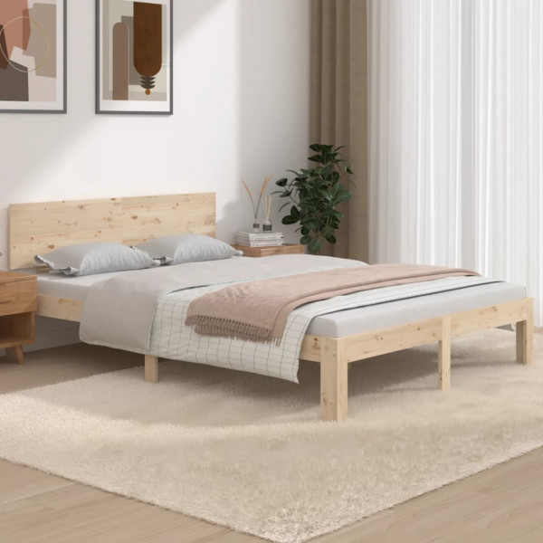 Estructura de cama doble madera maciza 135x190 cm D