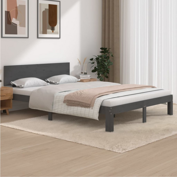 Estrutura de cama madeira maciça de pinho cinza 140x200 cm D