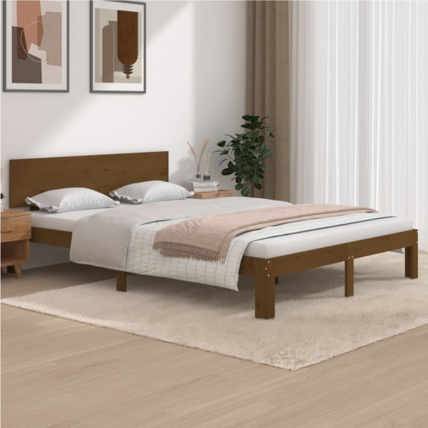 Estructura de cama madera maciza de pino marrón miel 140x200 cm Estructura de cama madera maciza de pino marrón miel 140x200 cm D