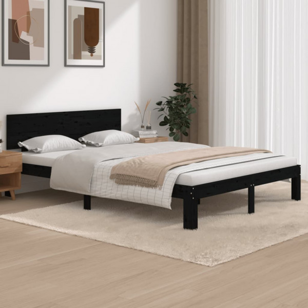 Estructura de cama madera maciza de pino negro 140x200 cm D