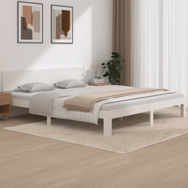 Estrutura da cama Super King madeira maciça branca 180x200 cm D