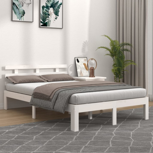 Estructura de cama matrimonial madera maciza blanco 120x190 cm D