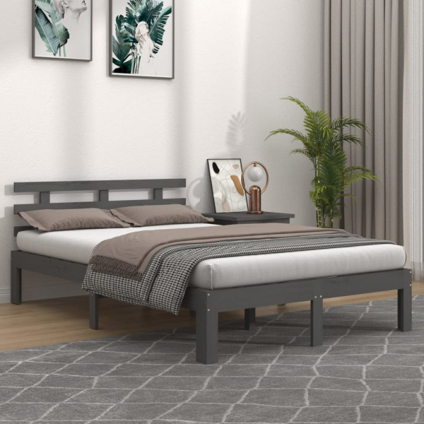 Estructura de cama madera maciza gris tamaño king 150x200 cm D