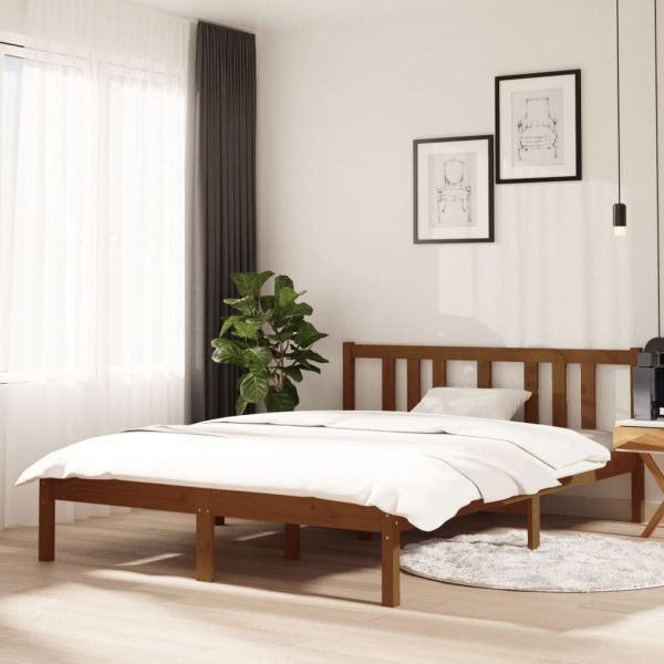 Estrutura de cama dupla madeira maciça marrom mel 135x190 cm D