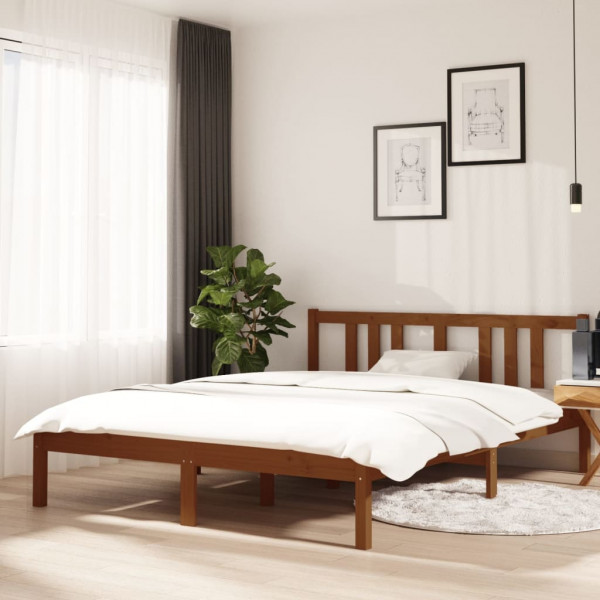 Estructura de cama madera maciza marrón miel 140x190 cm D