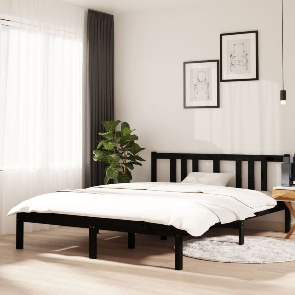 Estructura de cama de madera maciza negro 140x190 cm D