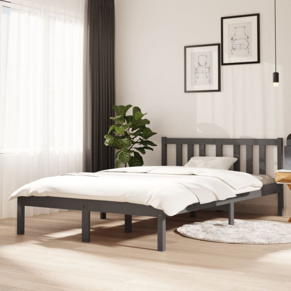 Estrutura de cama madeira maciça cinza 120x200 cm D