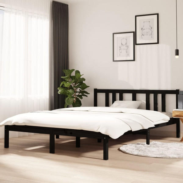 Estructura de cama madera maciza negra 140x200 cm D
