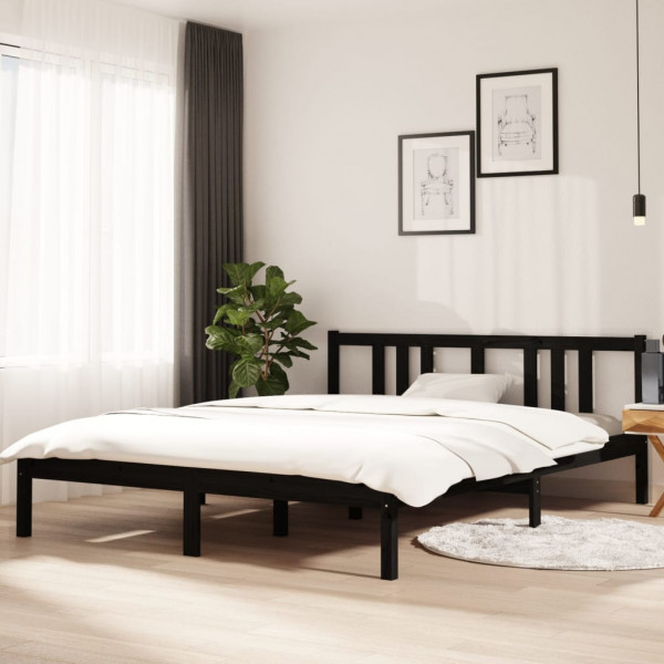 Estructura de cama madera maciza negro tamaño king 150x200 cm D