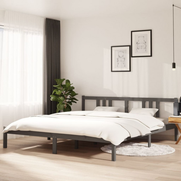 Estructura de cama madera maciza gris Super King 180x200 cm D
