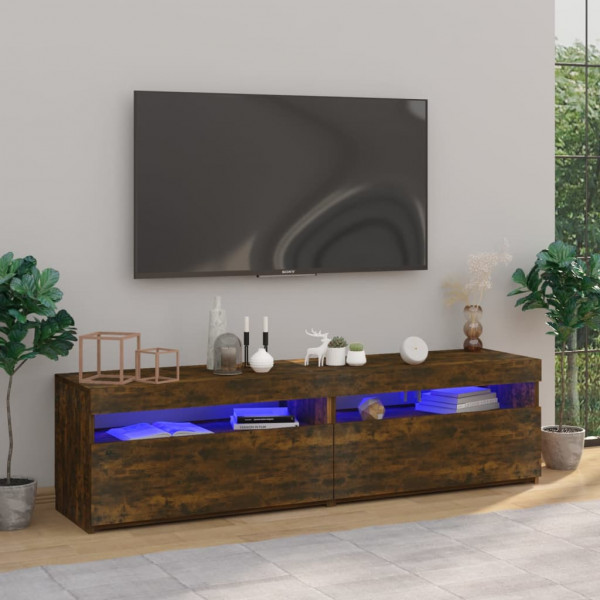 Mueble de TV con luces LED 2 uds roble ahumado 75x35x40 cm D